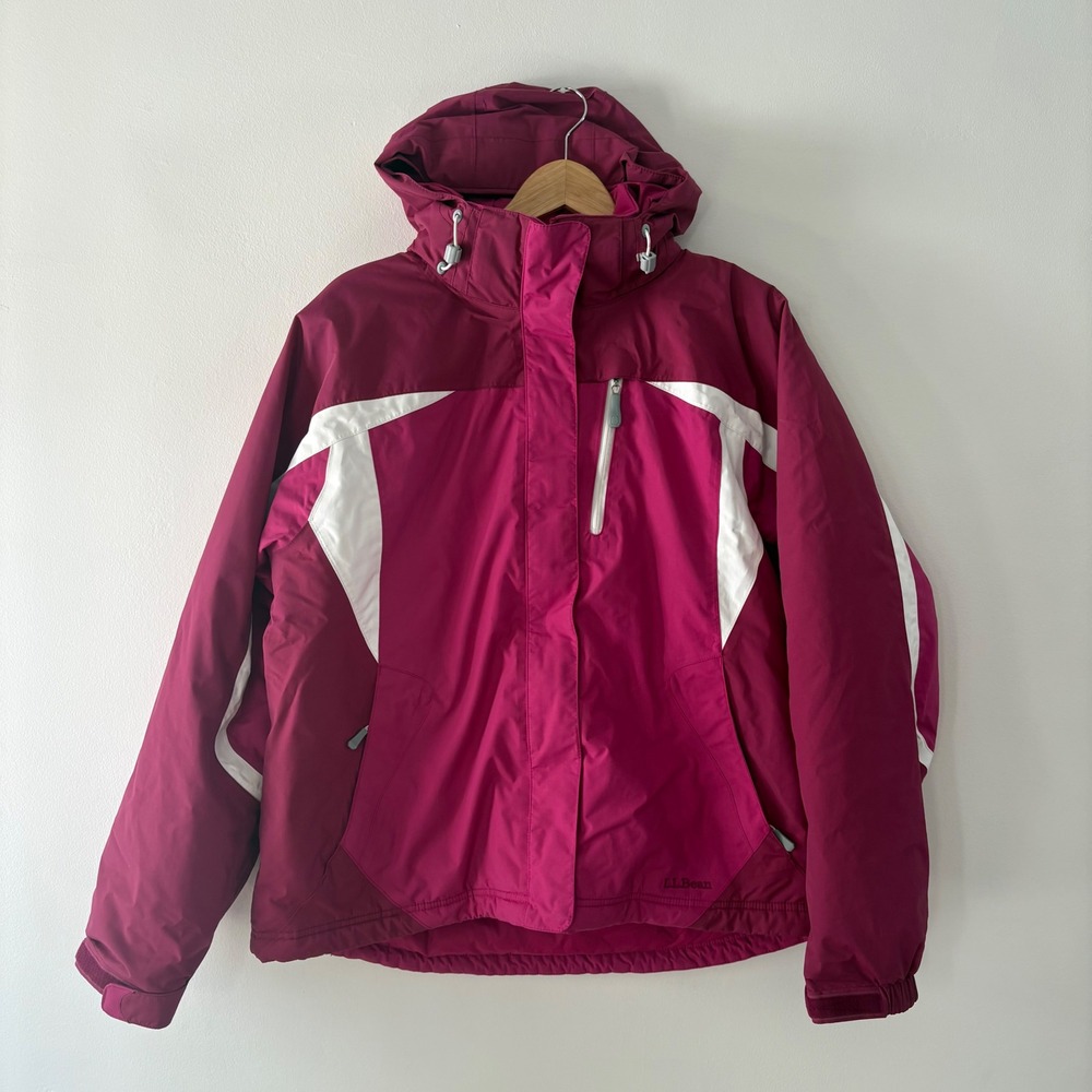 LL Bean Wildcat Ski Jacket Womens XL Pink Burgundy Insulated Hooded Snow Coat - Picture 2 of 10
